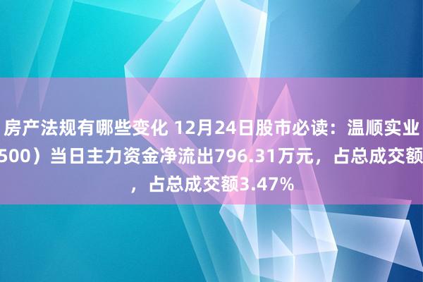 房产法规有哪些变化 12月24日股市必读：温顺实业（603500）当日主力资金净流出796.31万元，占总成交额3.47%