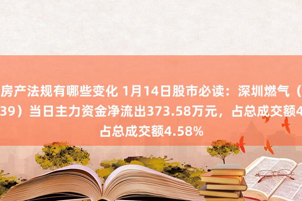 房产法规有哪些变化 1月14日股市必读：深圳燃气（601139）当日主力资金净流出373.58万元，占总成交额4.58%