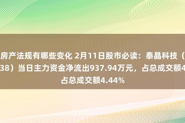 房产法规有哪些变化 2月11日股市必读：泰晶科技（603738）当日主力资金净流出937.94万元，占总成交额4.44%